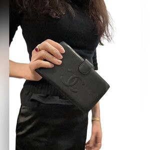 Chanel black long wallet with CC logo